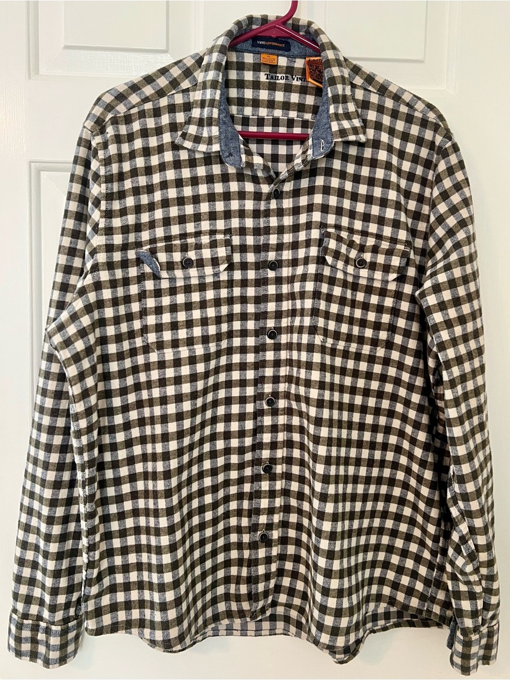 Men’s Tailor Vintage Green, Blue, and White Plaid Button-Up Shirt
